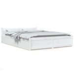 vidaXL sahtlitega voodiraam, valge, 135 x 190 cm
