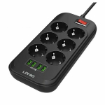 Pikendusjuhe 6 pistikupesaga, 4x USB, LDNIO SE6403, 2m (must)