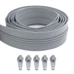 Komplektis 5 m spiraal t&otilde;mblukk Nr.3 (4 mm) linti ja 5 tk. kelgud, helehall