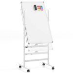 Costway 60 x 100 cm kahepoolne magnettahvel rataste, aluse ja pliiatsialusega valge