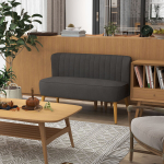 Retrodisainiga 2-kohaline diivan, puitjalad, 117 cm x 56,5 cm x 77 cm, tumethall