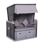 Outsunny rannatooli t&auml;is lamamistool Double Sun Lounger koos katusega aia lamamistool Tassihoidja Chaise Lounge PE rotangist Hall 118 x 79 x 50 cm