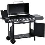 Gaasigrill 7 p&otilde;letiga, termomeetriga, mobiilne BBQ-grill, must