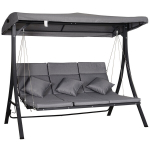 Outsunny Hollywood kiik 3-kohaline, kiikepink reguleeritava p&auml;ikesekattega, aiakiik koos padjadega, max. koormus 270 kg, metall, Texteline, hall, 200 x 115 x 168 cm
