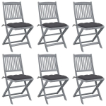 vidaXL kokkupandavad aiatoolid, 6 tk, patjadega, akaatsiapuit