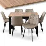 Laiendatav s&ouml;&ouml;gilaud Mebel Elite SKUBI 120&ndash;160 cm tamm craft must ja 6 polsterdatud tooli CHRIS beežid