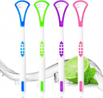 Annhua keelekaabits t&auml;iskasvanutele, 4 t&uuml;kki, silikoonist keelepuhastaja kahepoolse kaasaskantava keeleharjaga v&auml;rske hinge&otilde;hu ja keelekatte v&auml;hendamiseks &ndash; sinine, roheline, punane, lilla