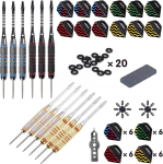 Turnart darts metallist otsaga &ndash; 12 t&uuml;kki 24 g professionaalsed terasest nooled, professionaalsed nooled, terasest noolem&auml;ngu komplekt, 12 alumiiniumist vart 24 sulgedega, 20 lahtitulekuvastast kummir&otilde;ngast