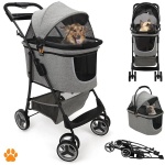 My duque model cece 2-in-1 koerte jalutusk&auml;ru ja transpordikast koertele, kokkupandav koerakast lisakorviga ostude v&otilde;i lemmikloomatarvete jaoks, kasutatav koerte k&auml;runa v&otilde;i turvalise kandekorvina, hall melange