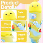 Aungkwang Kollane Kawaii pinal, tibu 2-in-1 pehmest silikoonist pliiatsihoidja, 6 Crocsi m&auml;rgiga, multifilmi pliiatsihoidja, teleskoopiline pinal t&uuml;drukutele teismeliste kingitus