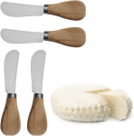 Nhp v&otilde;inugade komplekt, 4 tk, v&auml;ike roostevaba teras, juustunuga, leivanuga, Nutella nuga, juustuv&otilde;inuga, kooginuga, roostevabast terasest v&otilde;inuga puidust k&auml;epidemega, juustu, moosi, v&otilde;i jaoks