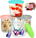 Arjdxdp konteiner ninja creami j&auml;&auml;tisemasin jaoks, 4 pakki creami deluxe konteiner, j&auml;&auml;tisemasina creami tarvikud lusikaga, vannide tarvikud nc301 nc300 nc299amz seeria jaoks, bpa-vaba, n&otilde;udepesumasinas pestav