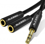 Suceso audio pesa y-jagaja adapter 3,5 mm isane-emane peakomplekti stereo aux-jagaja kaabel k&otilde;rvaklappidele topeltpistik tahvelarvutile, s&uuml;learvutile, samsungile, nutitelefonile, k&otilde;larile, arvutile jne - 35 cm (must)