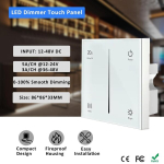 Joylit dimmerl&uuml;liti 12v-48v Led ribale, dimmerdatav, 2 kanalit X 5a/kanal, seinale paigaldatav puutetundlik dimmer 20s viivitusega v&auml;ljal&uuml;litusega, seina sisse paigaldatav Led dimmer klaasplaadiga, &uuml;hildub Euroopa pistikupesaga