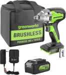 Greenworks gd24iw400k4 akutoitega l&ouml;&ouml;kmutrikeeraja harjadeta mootoriga, 0&ndash;2800 p/min, 0&ndash;4000 ipm, 400 nm p&ouml;&ouml;rdemoment, 1/2-tolline nelikantadapter, pluss 24 v 4 ah aku ja laadija