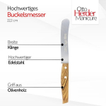 Otto Herder k&uuml;&uuml;rpeaga nuga Solingenist, hommikus&ouml;&ouml;ginoa laia teraga, leivanuga oliivipuust k&auml;epidemega, v&otilde;inuga 22,2 cm, roostevaba, &otilde;hukese l&otilde;ike ja k&auml;sitsi t&otilde;mbega, valmistatud Saksamaal