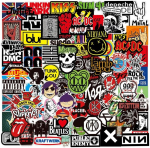 Rockb&auml;ndi punk-kleepsud, klassikalise roki kleebisepakk, 100 punkmuusika kleebise pakend t&auml;iskasvanutele, rock'n'rolli kleebis kitarrile, rulale, s&uuml;learvutile, kohvrile, kiivrile