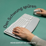 Logitech Wave Keys juhtmevaba ergonoomiline klaviatuur, polsterdatud randmetugi, mugav loomulik kirjutamine, Easy Switch, Bluetooth, Logi Bolt, Multi-os, Windows/mac, saksa Qwertz paigutus, valge