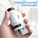 Mikroskoop lastele, mini, 60x kuni 120x suurendus, kaasaskantav taskumikroskoop, valmistatud plastikust, k&auml;eshoitav mikroskoop lastele, sinu v&auml;ike teadlane, mini mikroskoobi m&auml;nguasi lastele (valge)