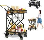 Lacacivin ostuk&auml;ru, kahekihiline kokkupandav raud, kandev&otilde;ime 50 kg, kokkupandav ostuk&auml;ru, 4 x 360&deg; ratast, suur k&ouml;&ouml;k, supermarket, garaaž, 85 x 35 x 53,5 cm, must