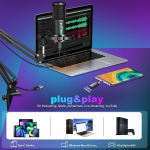 Aveek usb mikrofonikomplekt koos statiiviga, kondensaatormikrofon podcastidele, voogedastusstuudiole, m&auml;nguri mikrofon arvutile koos vaigistusnupuga, popfilter, 192 khz/24 bit