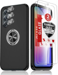 Leyi &uuml;mbris Samsung Galaxy A54 5g mobiiltelefonile koos 2 x kaitseklaasikilede ja 2 x kaamerakiledega, Tpu s&otilde;jalise kaitsega h&uuml;briidkaitse&uuml;mbris 360&deg; metallist r&otilde;ngashoidiku ja p&otilde;rutuskindlusega
