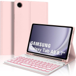 Iveoppe klaviatuur samsung galaxy tab a9 8.7 tolli jaoks, &uuml;mbris klaviatuuriga samsung tab a9 2023 jaoks, bluetooth 7-v&auml;rviline valgustus, magnetiline, eemaldatav qwertz paigutusega klaviatuur, galaxy a9 tab 8.7 tolli, roosa
