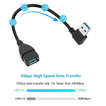 Gelrhonr L&uuml;hike Usb-kaabel, 0,2 m 90 kraadi Usb 3.0 Type A Male kuni A Female pikenduskaabel andmeedastuseks Usb-m&auml;lupulgale/k&otilde;vakettale (vasak nurk)