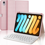 Klaviatuur ipad mini 7 (a17 pro) 2024/ ipad mini 6 2021 jaoks, &uuml;mbrisklaviatuur ipad mini 7/6 generazione 8.3 tolli jaoks, bluetooth eemaldatav qwertz klaviatuur ipad mini 6a/7a generazione 8.3 tolli jaoks, pink