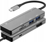 Art adapter, hub, kaardilugeja 2x Usb 3.0 Hdmi 4k 60hz Usb-c 100w 5a