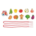 'Perles &agrave; Enfiler - Th&egrave;me Potager - Jouet d'&Eacute;veil - 11 Perles en Bois Enfant + 2 Cordons - Jouet en Bois FSC - D&egrave;s 24 Mois'