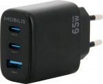 65W GaN 2 USB-C ja 1 USB-A seinacharger, kiire laadimise adapter PC, tabeli ja nutitelefoni jaoks.