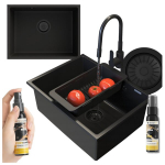 Graniidist allasuunatud valamu Manado 60 k&ouml;&ouml;givalamu sifoonkraanikomplekt Granitan must