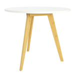 Begryf &uuml;mmargune kohvilaud, 56x56 cm, valge MDF lauaplaat, bambusjalad, skandinaavia stiilis