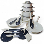 21-osaline pottide komplekt marmorkattega, pannid kaantega ja tarvikud