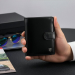 Meeste nahkne rahakott STEVENS taskuga, must, RFID-kaitsega Z03-326A