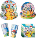 Goacrs pabertoidun&otilde;ude komplekt, 80-osaline peo lauan&otilde;ude komplekt pabertaldrikute, salvr&auml;tikute ja laudlinaga 20 k&uuml;lalisele, v&auml;rvilised pabertaldrikud, tassid, multifilmi anime lauan&otilde;ud laste s&uuml;nnip&auml;evapeoks