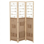 Toaruumijaotur, 3-paneeliga toaruumijaotur 8 hoiutasku ja 4 konksuga, 120x170x2 cm, naturaalne