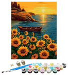 Numbrite j&auml;rgi maalimine &ndash; pilt, v&auml;rvid, pintslid, komplekt - Sunflowers and the boat