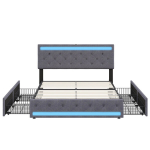 Polsterdatud voodi 180&times;200 cm LED-valgustuse, USB-pesade ja 4 sahtliga, linane kate