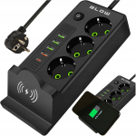 Pikendusjuhe 3 pistikupesa + 4 USB 3 m l&uuml;litiga, Prailgintuvas 3 lizdų + 4 USB 3 m su jungtuku