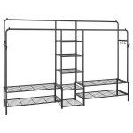 Riidenagi, Avatud riidekapp, 7 riiulit, Metallraam, 179x39x175 cm, Must