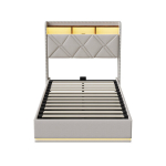 Beež &uuml;heinimese voodi 90x200 panipaigaga, LED-valgustuse ja USB-laadimisega