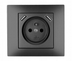 Pistikupesa 2 Usb pordiga, must, Ip20