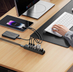 Orico PW7U-U3 hub 7x USB-A 3.0 + USB-C 5V|3A 1m - black