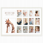 Puidust raam FIRST BIRTHDAY &ndash; kollaaž 13 fotole