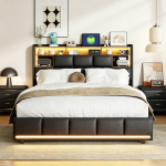 Voodi, 140 x 200 cm, PU materjal, must