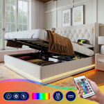 Pehme voodi 180x200 cm USB C-pordi ja 3-k&uuml;ljelise LED-valgustusega beež ilma madratsita 1 tk