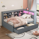 Puidust diivan 90x200 cm sahtlitega, USB, LED, palju hoiuruumi, hall