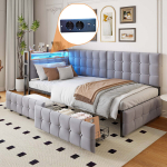 Pehme diivanvoodi 90x200 cm 2 sahtliga LED ja USB hall 1 tk